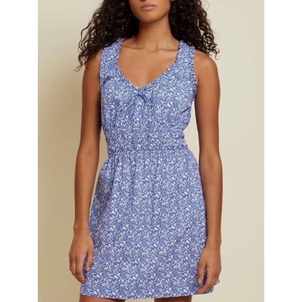 Nation LTD Nanette Mini Dress Blue Floral Sz Small 100% Pima Cotton
